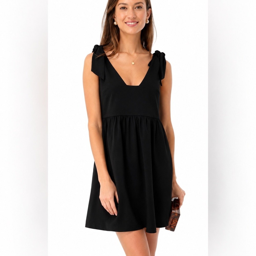 Pomander Place Black Bow Shoulder Mini Dress Size M Preppy Cocktail Party